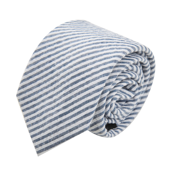 Kid's Prep Seersucker Striped Tie - Navy Blue