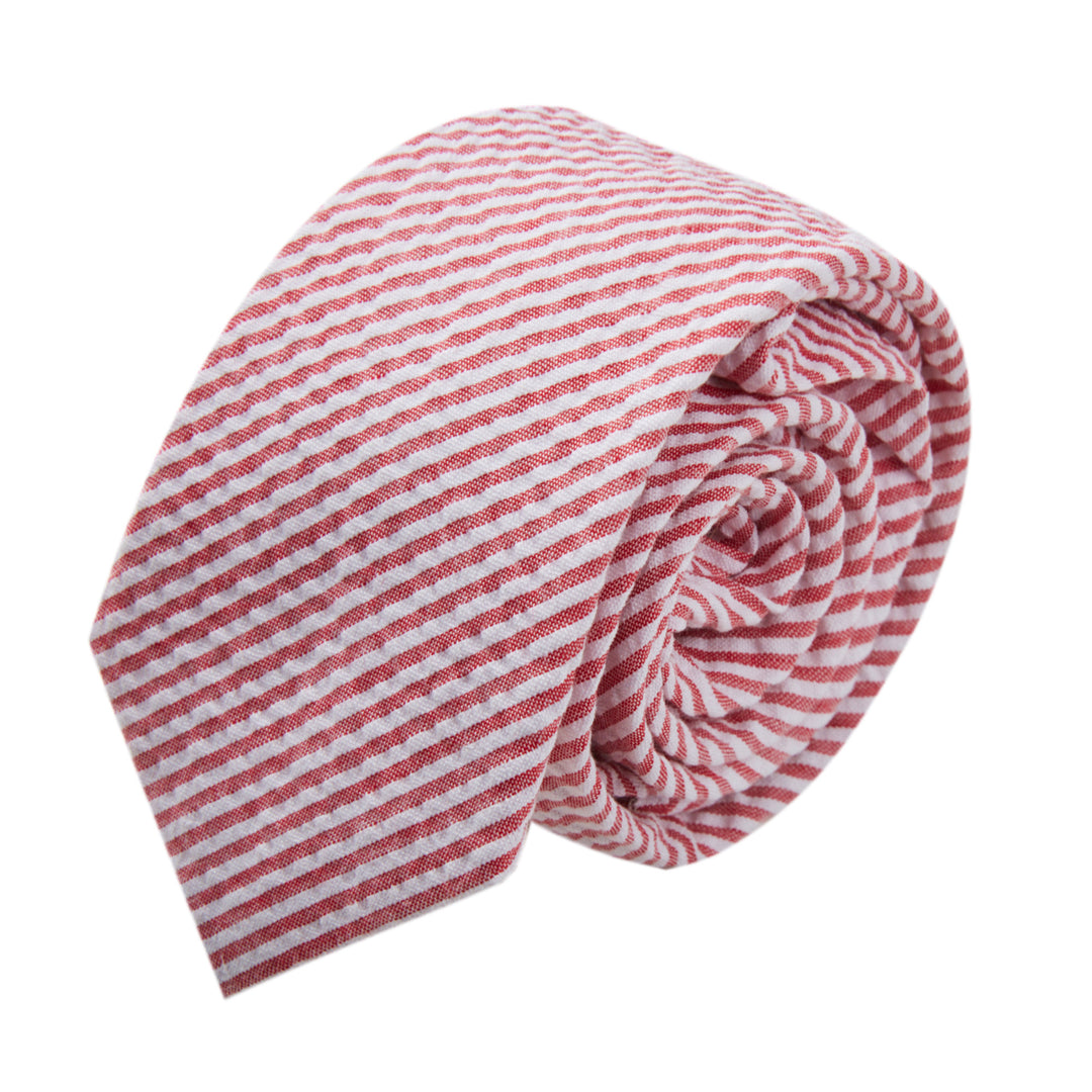 Kid's Prep Seersucker Striped Tie - Red