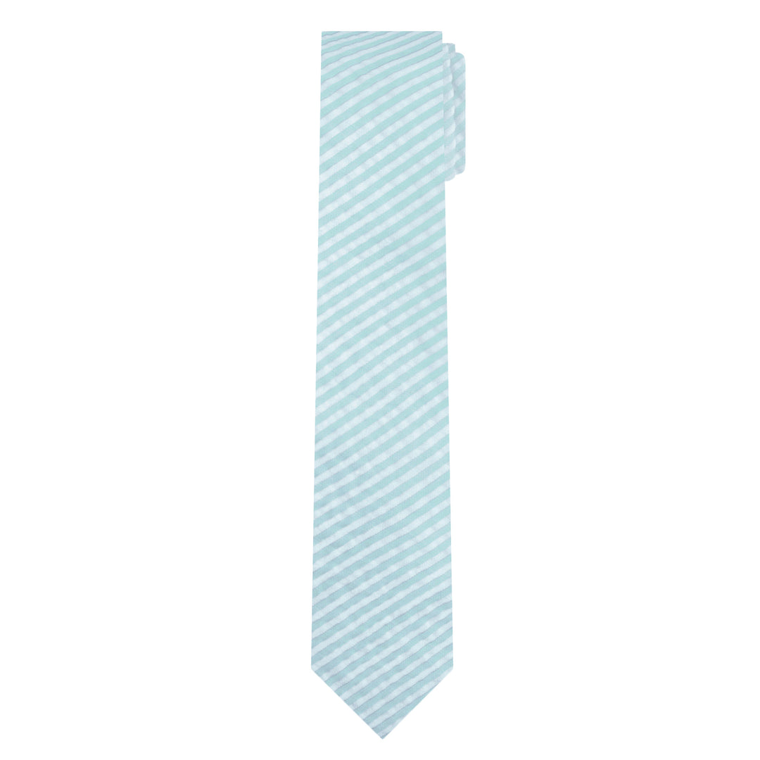 Kid's Prep Seersucker Striped Tie - Turquoise