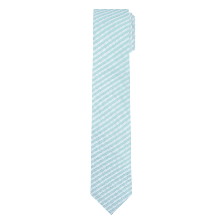 Kid's Prep Seersucker Striped Tie - Turquoise