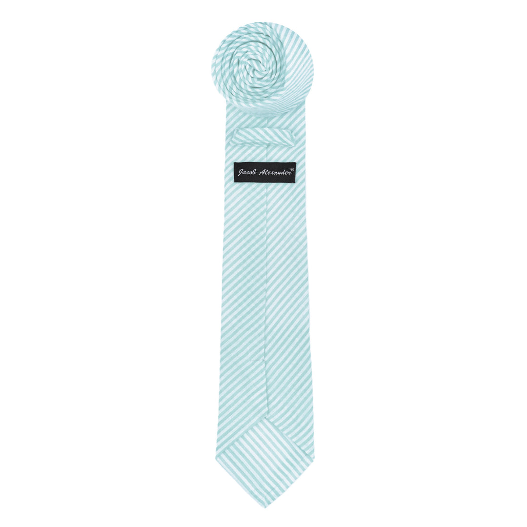 Kid's Prep Seersucker Striped Tie - Turquoise