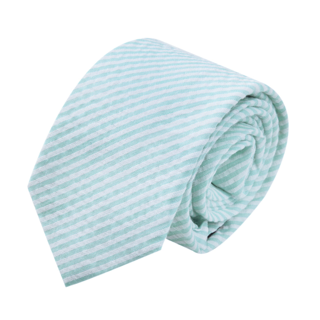 Kid's Prep Seersucker Striped Tie - Turquoise