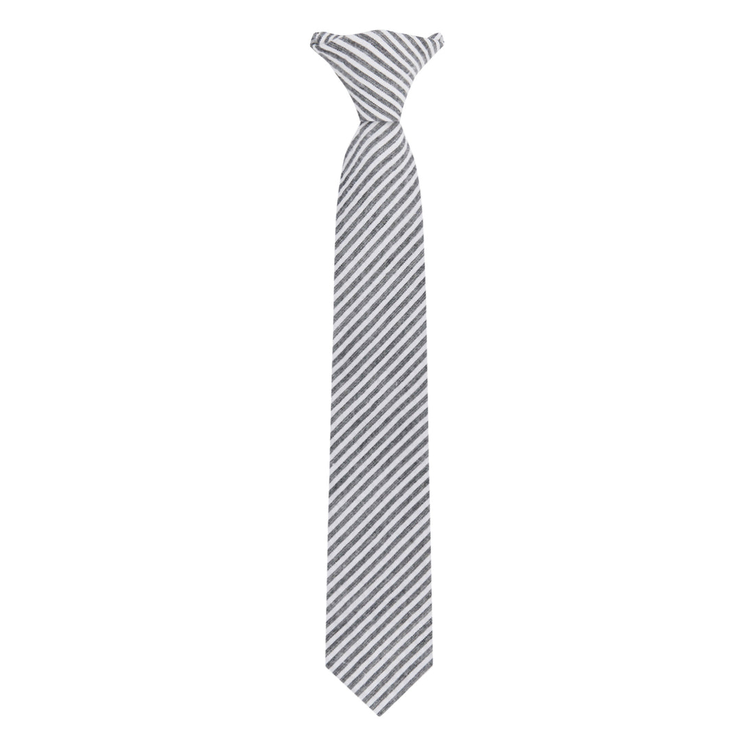 Kid's Seersucker Striped 14" Clip-On Tie - Black