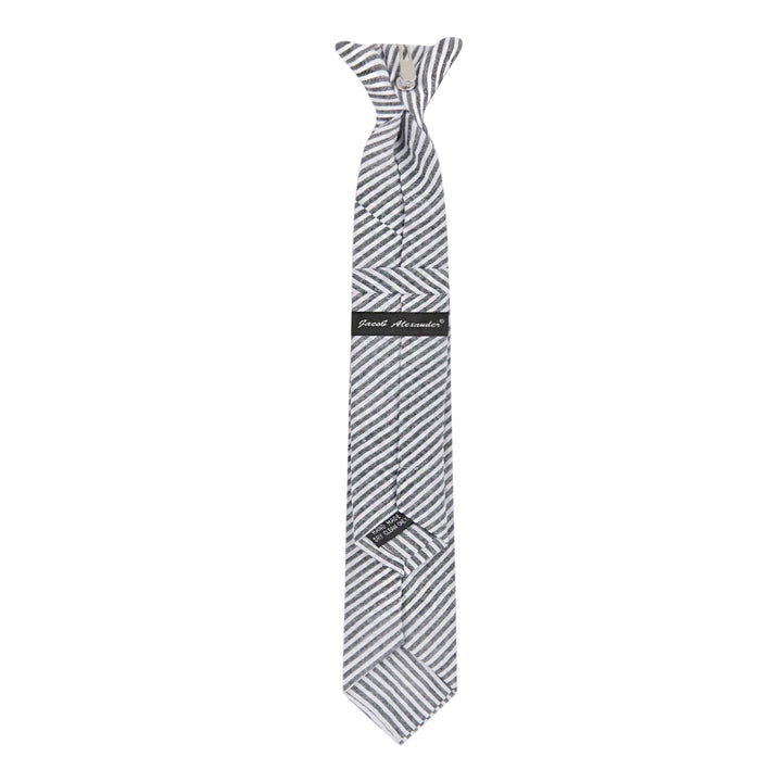 Kid's Seersucker Striped 14" Clip-On Tie - Black