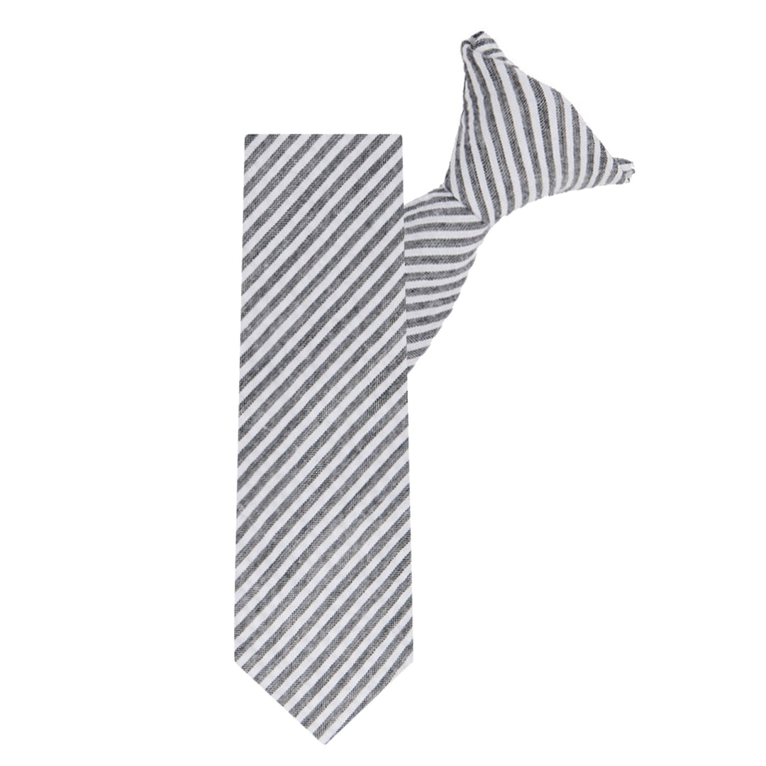 Kid's Seersucker Striped 14" Clip-On Tie - Black