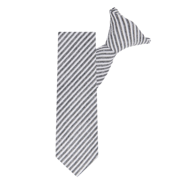 Kid's Seersucker Striped 14" Clip-On Tie - Black