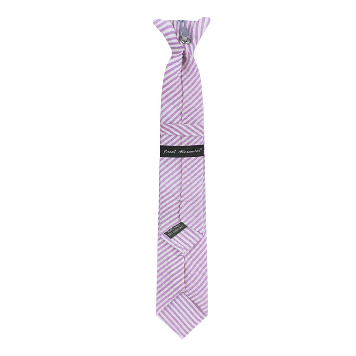 Kid's Seersucker Striped 14" Clip-On Tie - Lavender