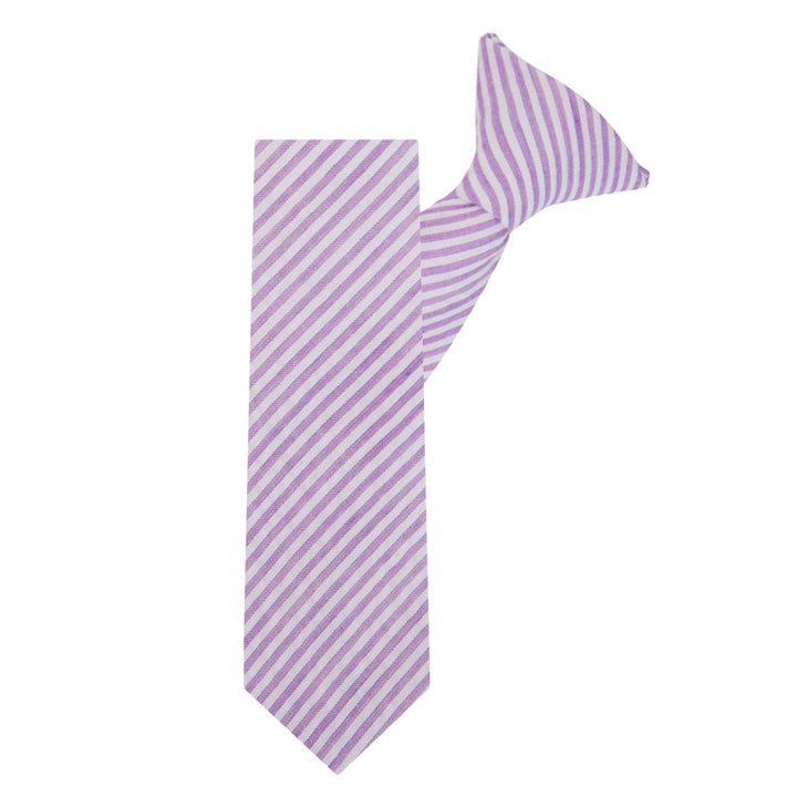 Kid's Seersucker Striped 14" Clip-On Tie - Lavender