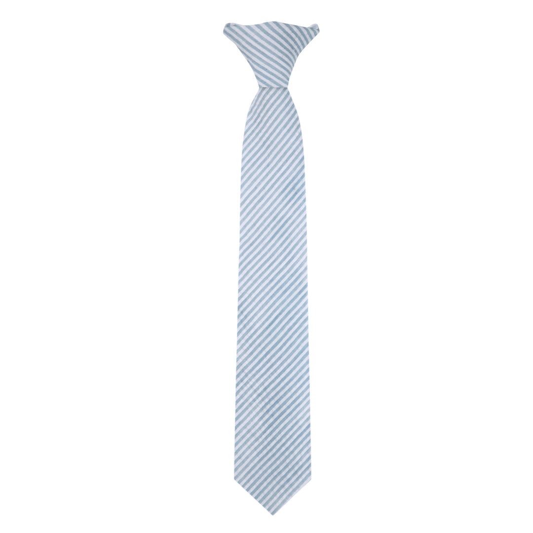 Kid's Seersucker Striped 14" Clip-On Tie - Baby Blue