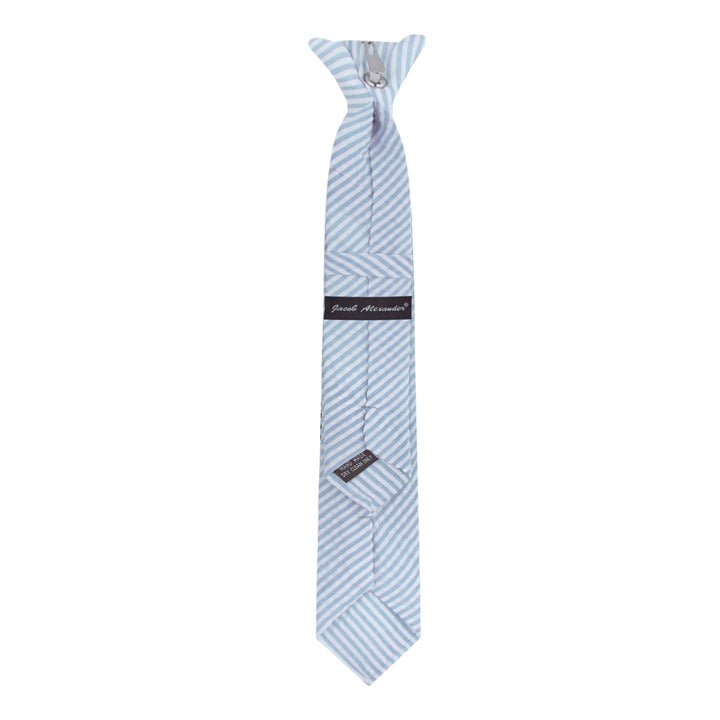 Kid's Seersucker Striped 14" Clip-On Tie - Baby Blue