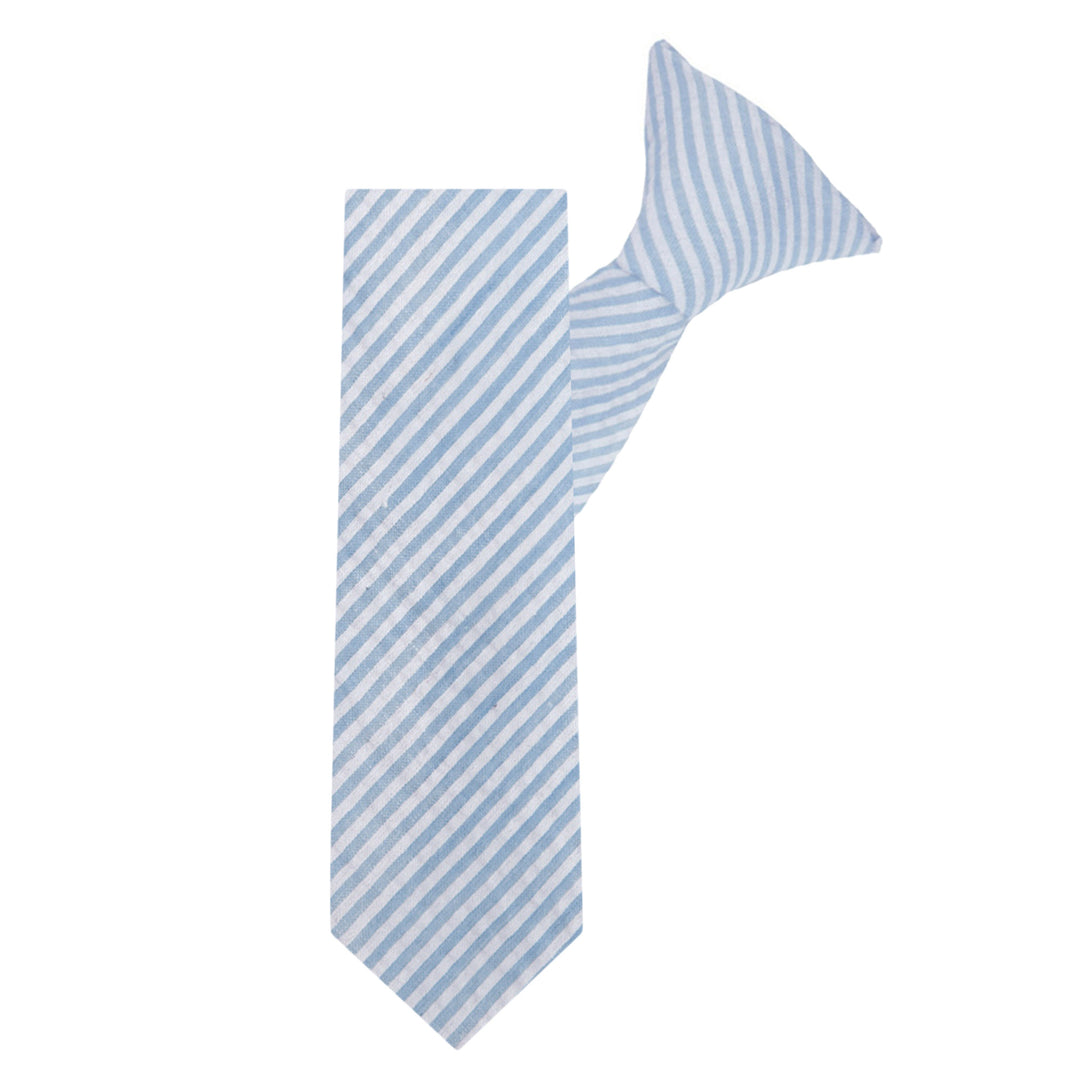 Kid's Seersucker Striped 14" Clip-On Tie - Baby Blue