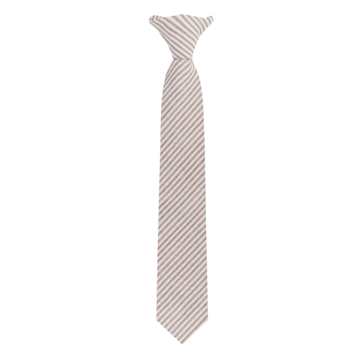 Kid's Seersucker Striped 14" Clip-On Tie - Beige