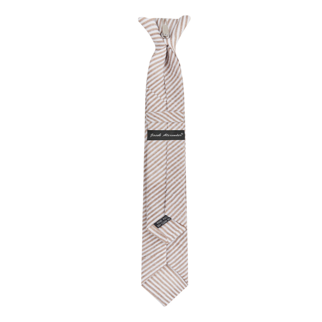Kid's Seersucker Striped 14" Clip-On Tie - Beige