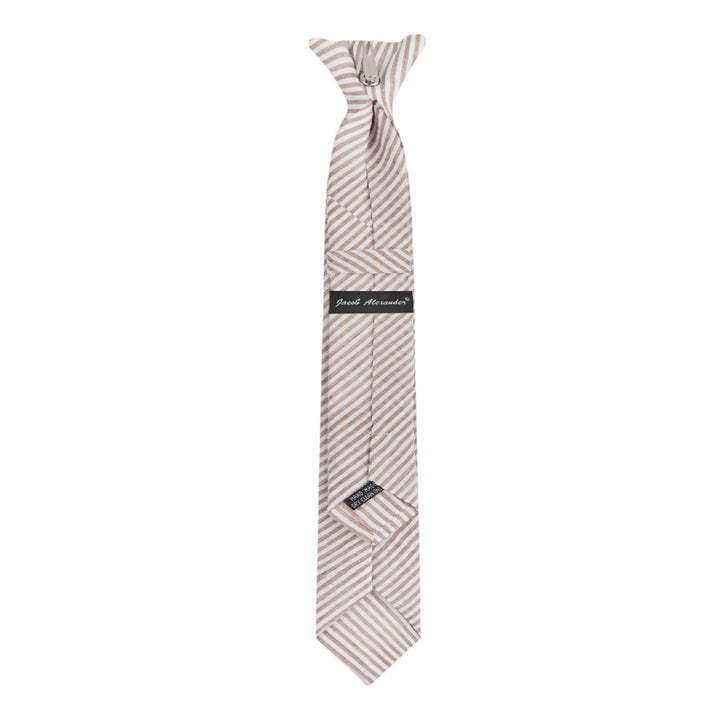 Kid's Seersucker Striped 14" Clip-On Tie - Beige