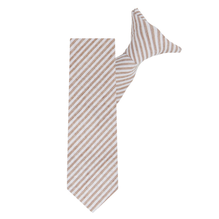 Kid's Seersucker Striped 14" Clip-On Tie - Beige