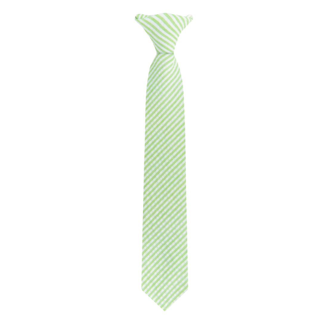 Kid's Seersucker Striped 14" Clip-On Tie - Green
