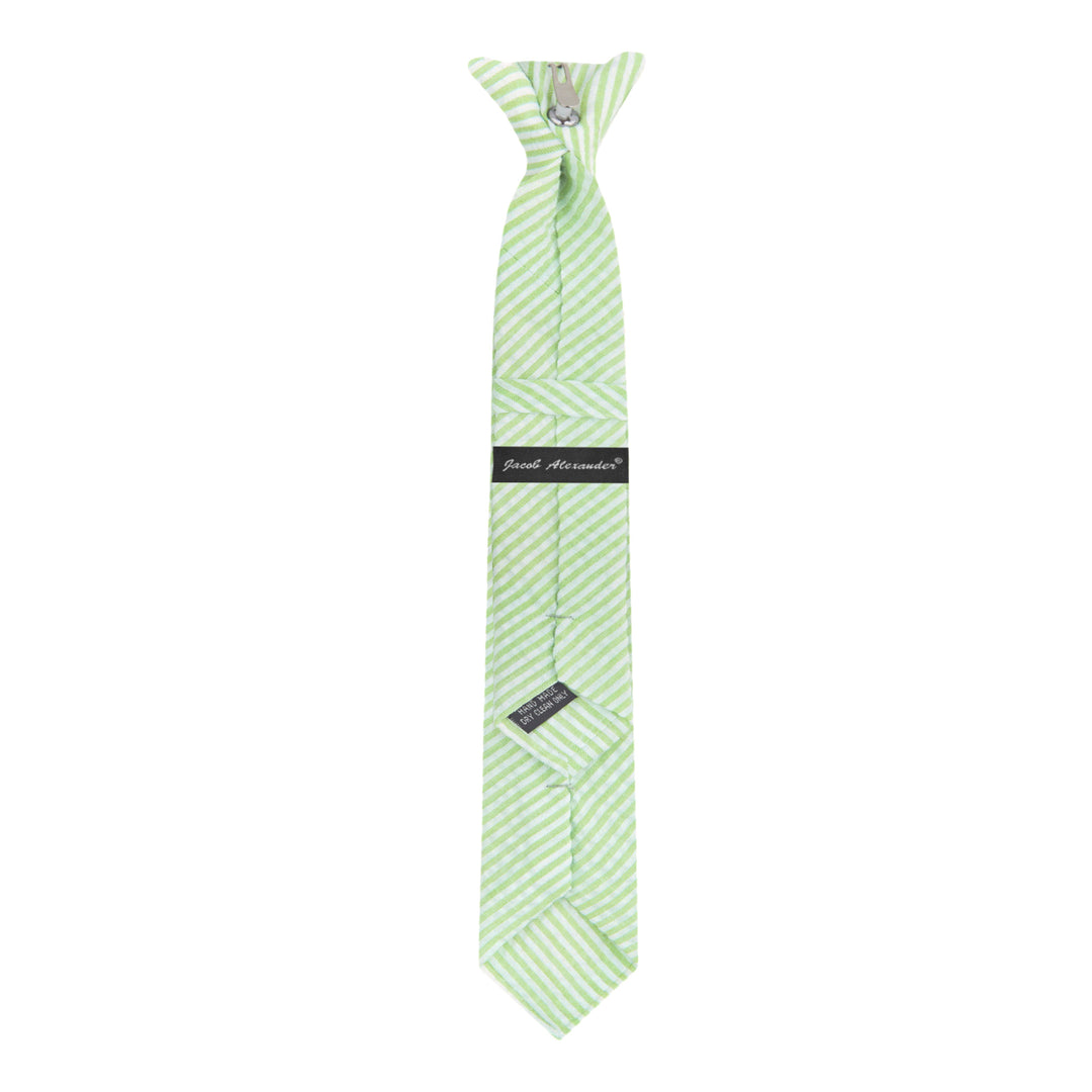 Kid's Seersucker Striped 14" Clip-On Tie - Green