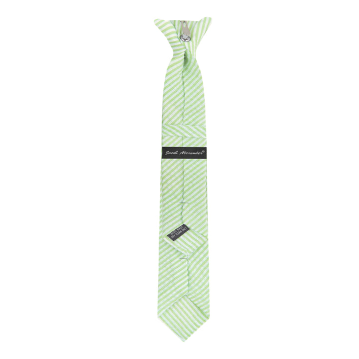 Kid's Seersucker Striped 14" Clip-On Tie - Green