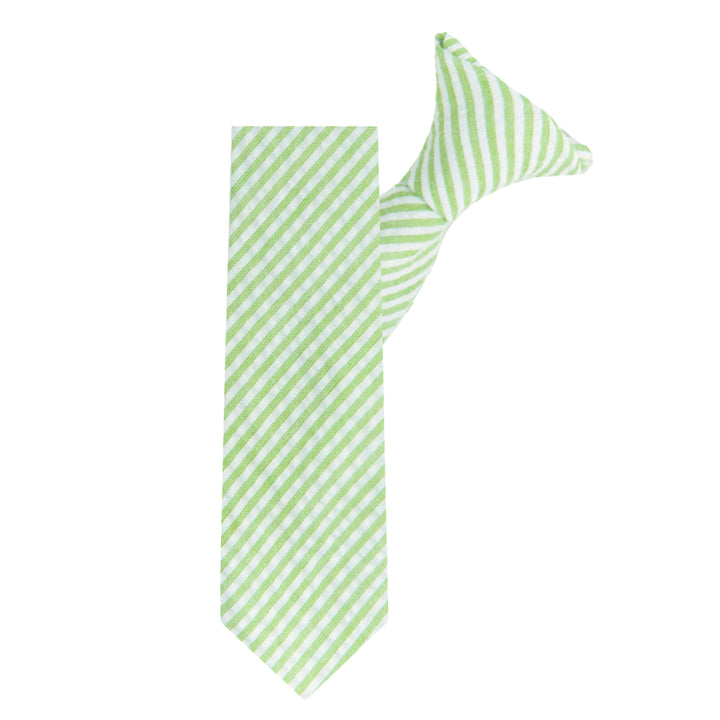Kid's Seersucker Striped 14" Clip-On Tie - Green