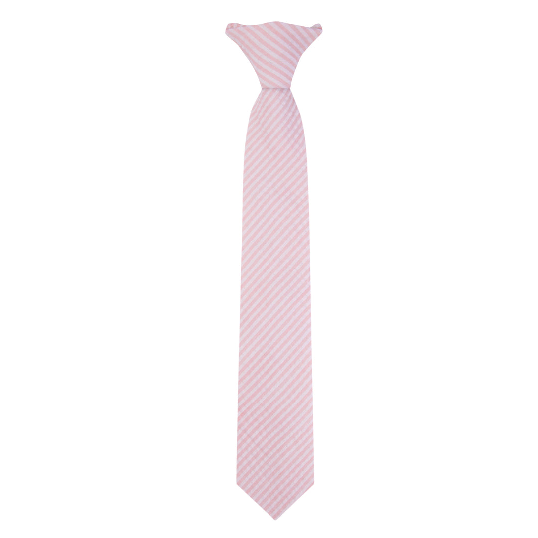 Kid's Seersucker Striped 14" Clip-On Tie - Pink
