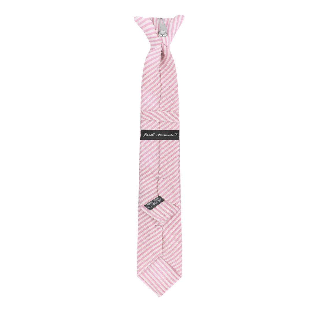Kid's Seersucker Striped 14" Clip-On Tie - Pink