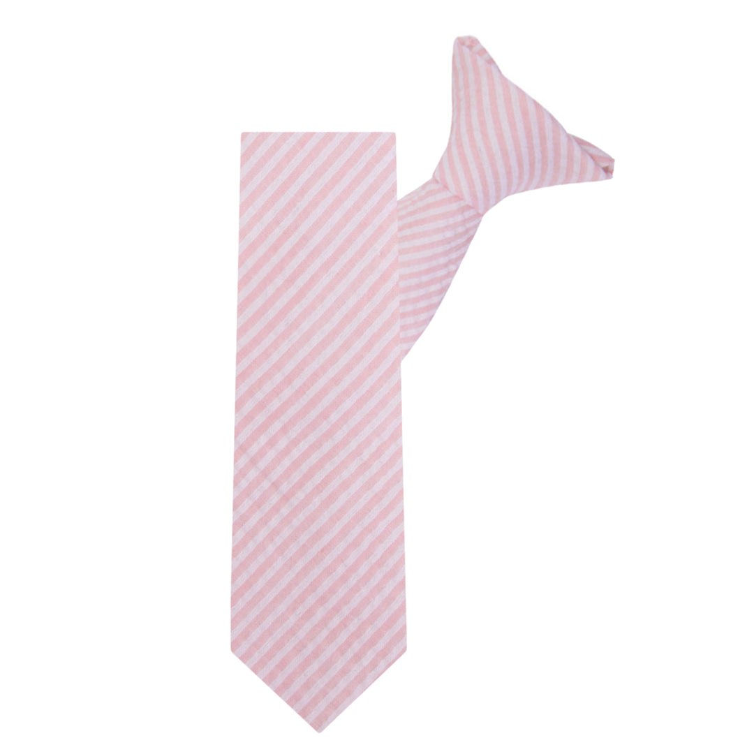 Kid's Seersucker Striped 14" Clip-On Tie - Pink