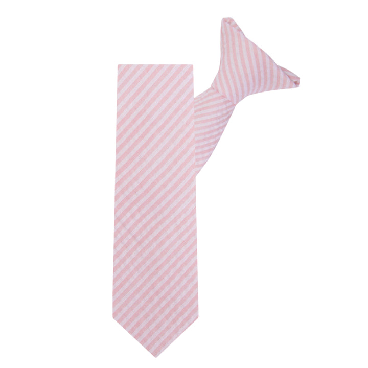 Kid's Seersucker Striped 14" Clip-On Tie - Pink