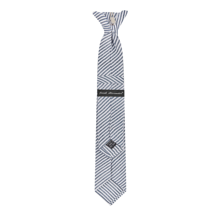 Kid's Seersucker Striped 14" Clip-On Tie - Navy Blue