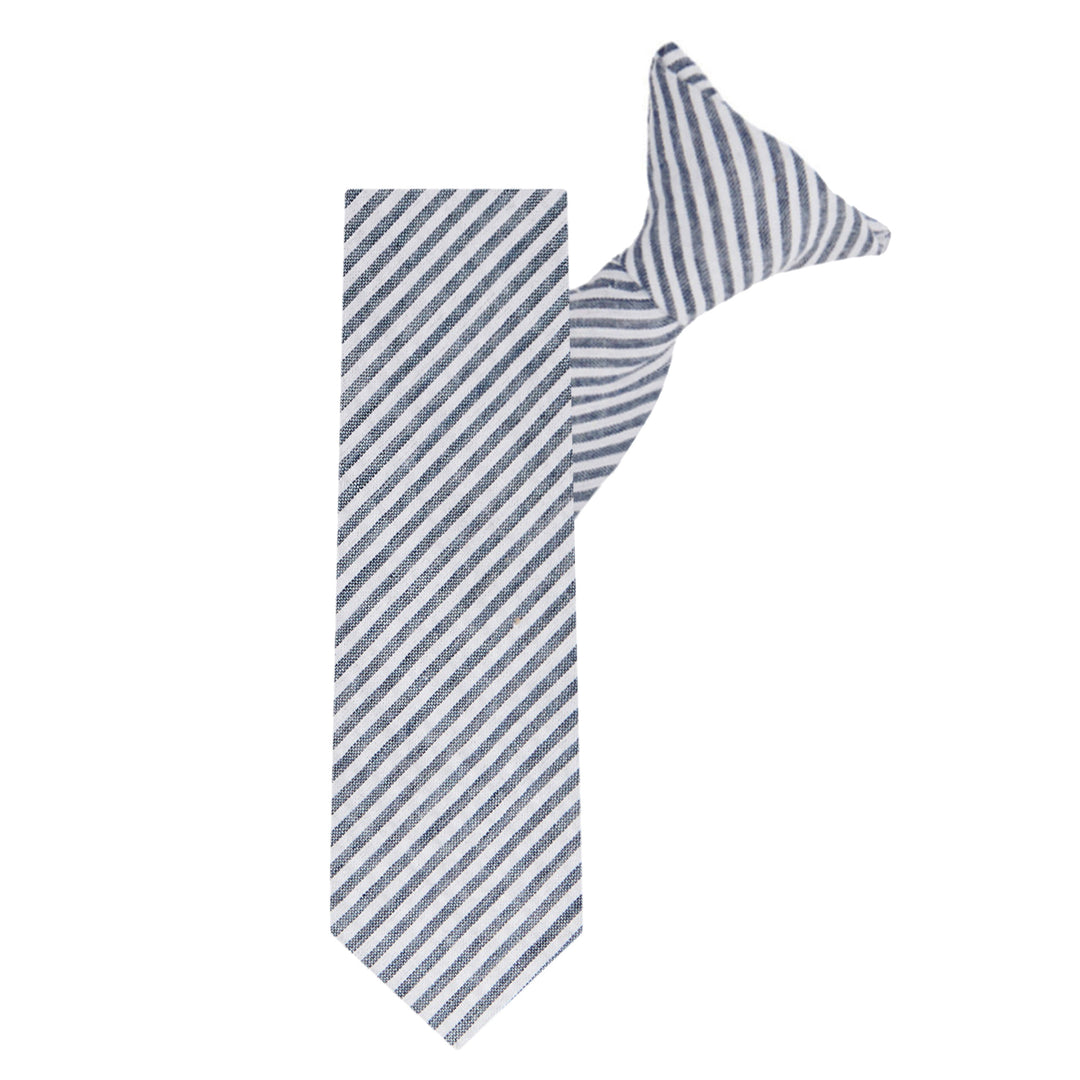 Kid's Seersucker Striped 14" Clip-On Tie - Navy Blue