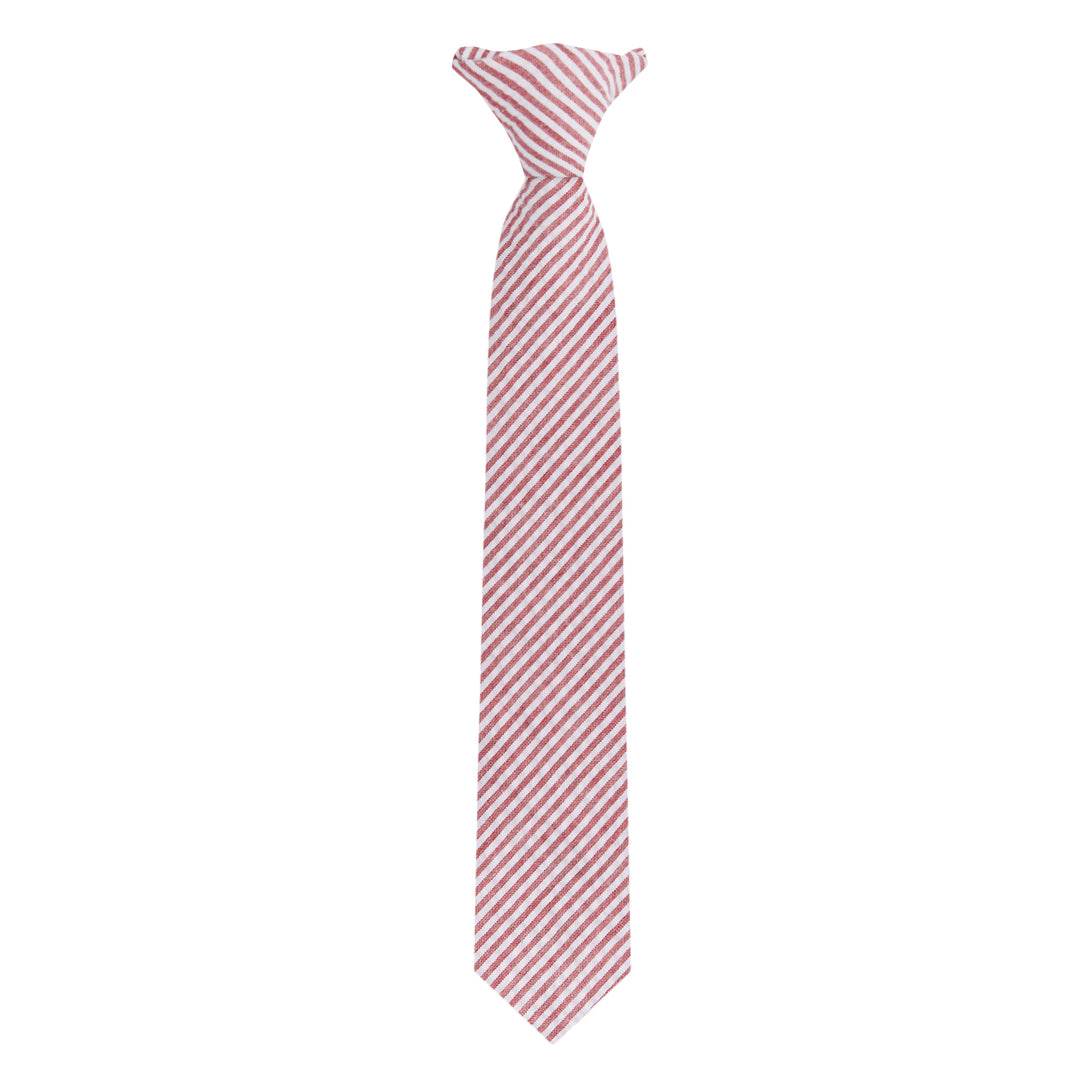 Kid's Seersucker Striped 14" Clip-On Tie - Red