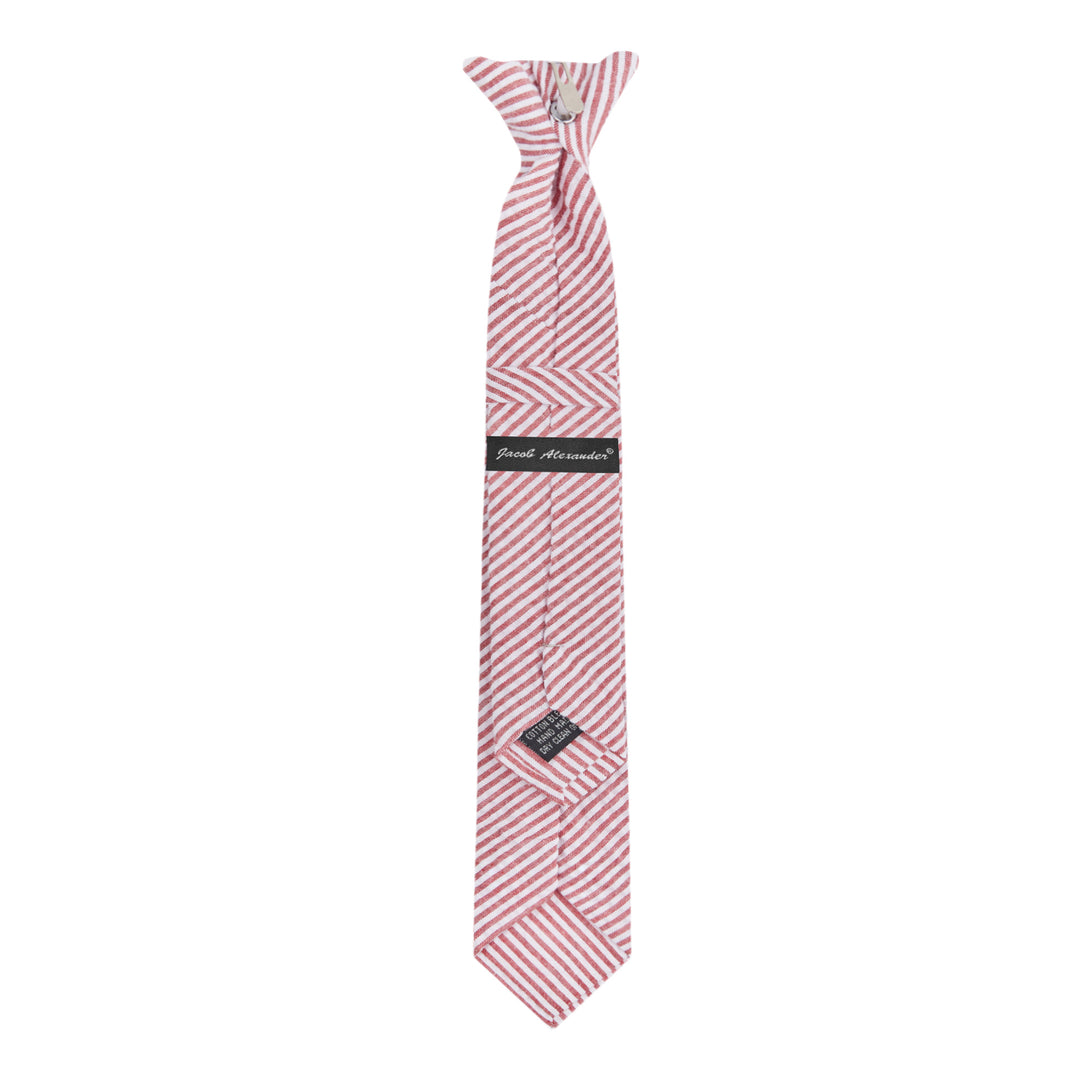 Kid's Seersucker Striped 14" Clip-On Tie - Red