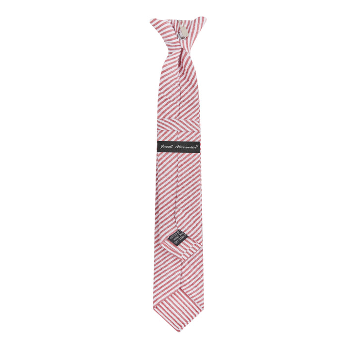 Kid's Seersucker Striped 14" Clip-On Tie - Red