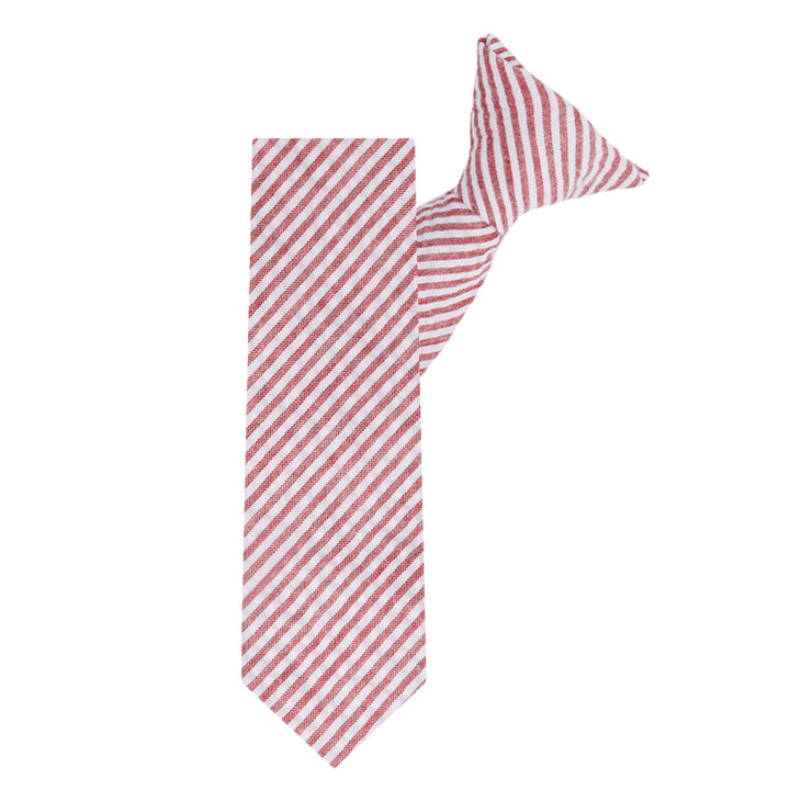 Kid's Seersucker Striped 14" Clip-On Tie - Red