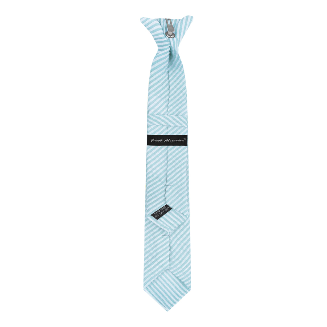 Kid's Seersucker Striped 14" Clip-On Tie - Turquoise