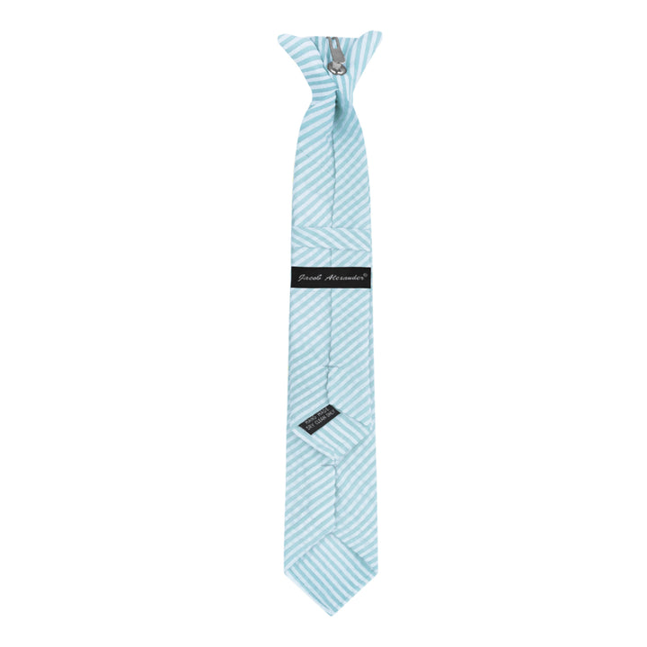 Kid's Seersucker Striped 14" Clip-On Tie - Turquoise