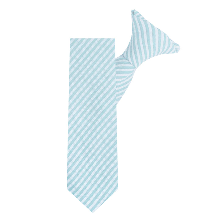 Kid's Seersucker Striped 14" Clip-On Tie - Turquoise