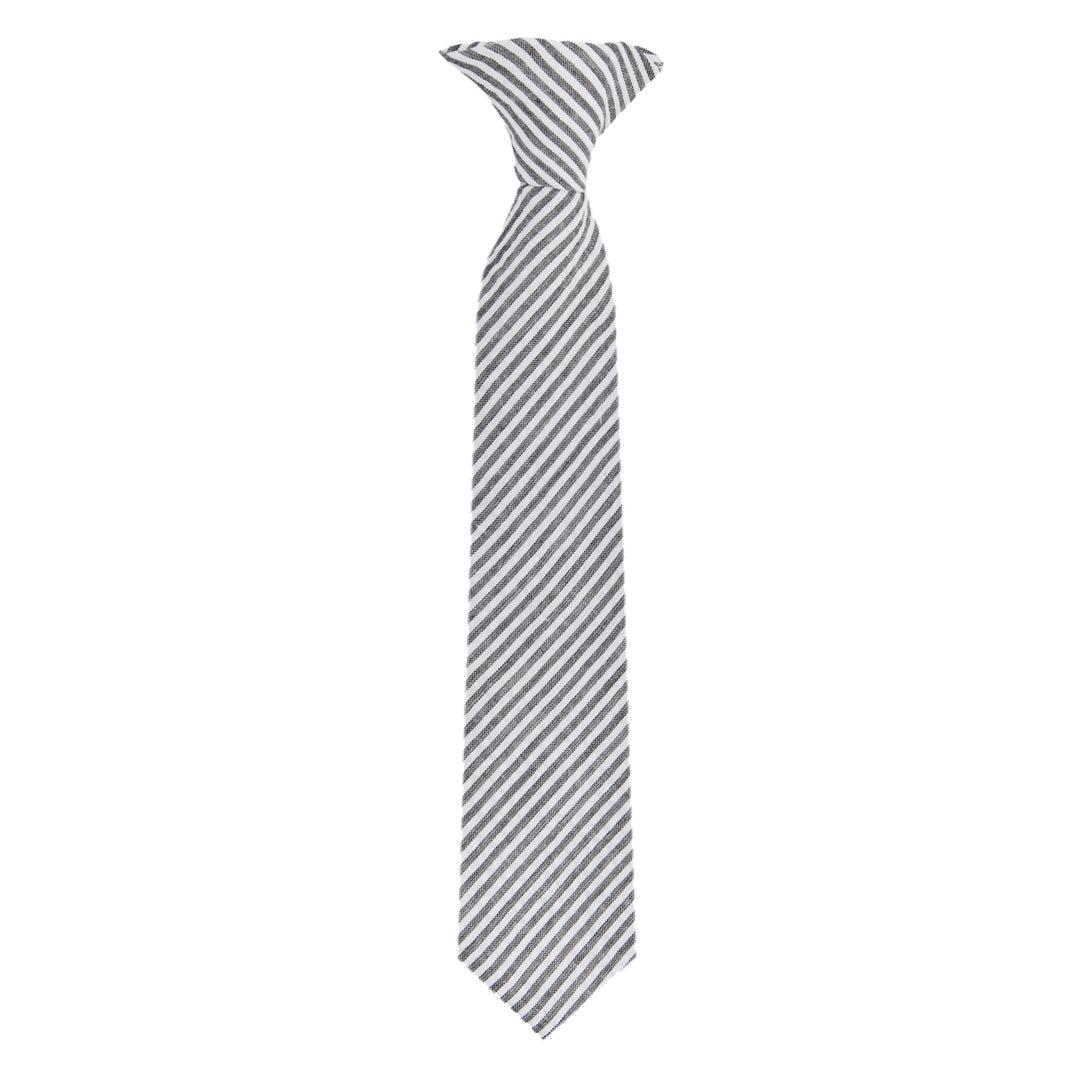 Kid's Seersucker Striped 11" Clip-On Tie - Black