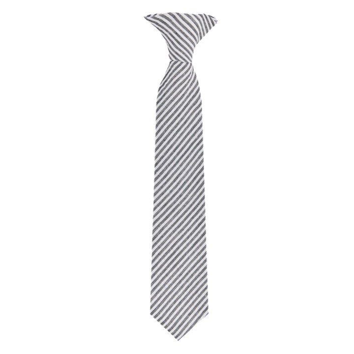 Kid's Seersucker Striped 11" Clip-On Tie - Black