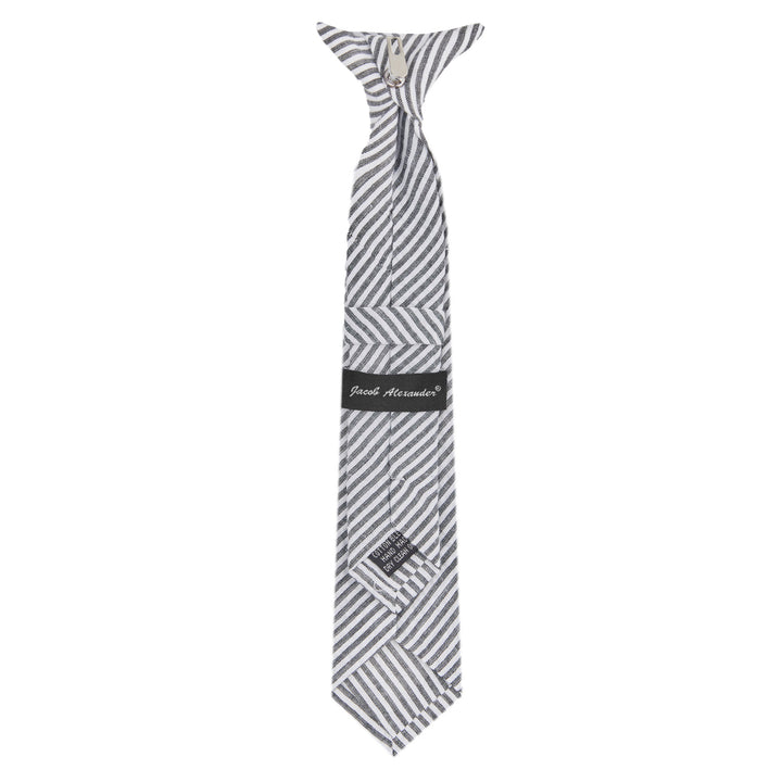 Kid's Seersucker Striped 11" Clip-On Tie - Black