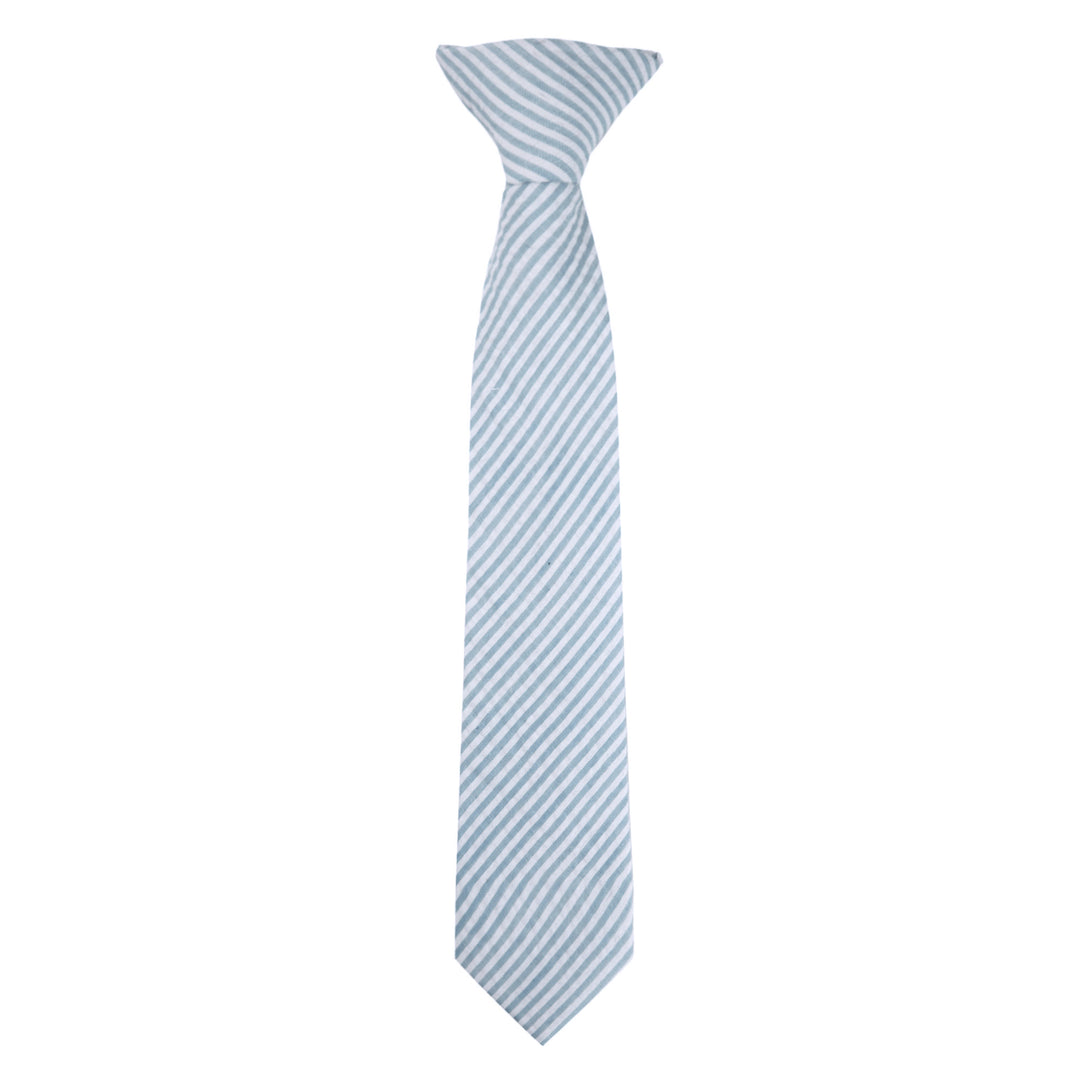 Kid's Seersucker Striped 11" Clip-On Tie - Baby Blue