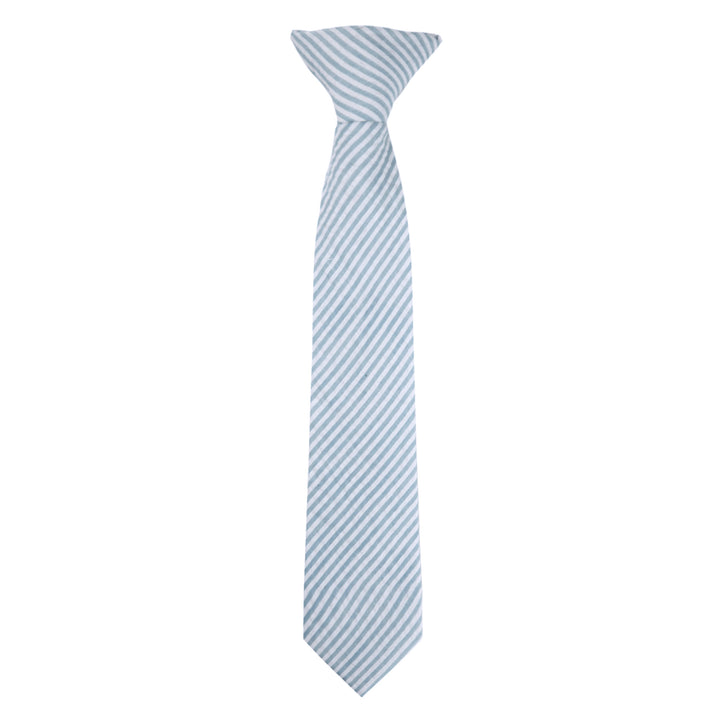 Kid's Seersucker Striped 11" Clip-On Tie - Baby Blue