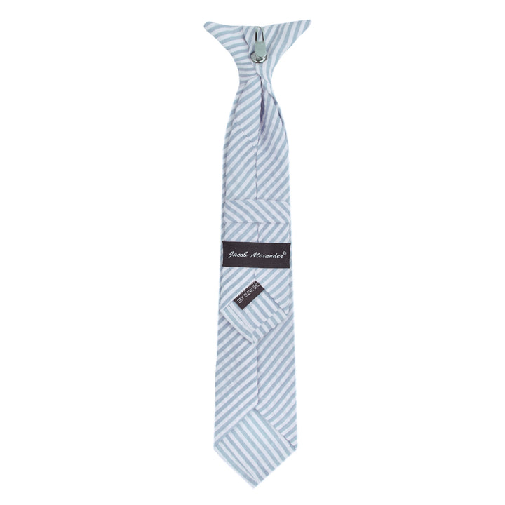 Kid's Seersucker Striped 11" Clip-On Tie - Baby Blue