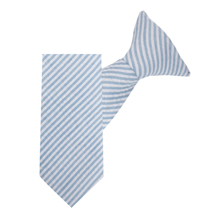 Kid's Seersucker Striped 11" Clip-On Tie - Baby Blue