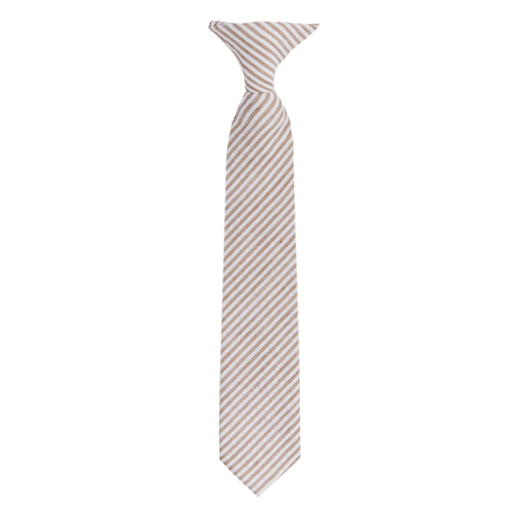 Kid's Seersucker Striped 11" Clip-On Tie - Beige