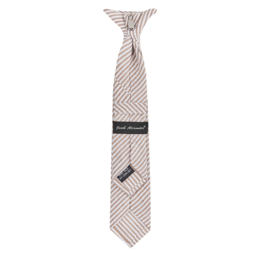 Kid's Seersucker Striped 11" Clip-On Tie - Beige