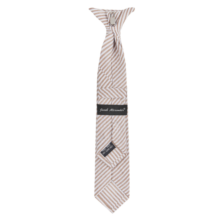 Kid's Seersucker Striped 11" Clip-On Tie - Beige