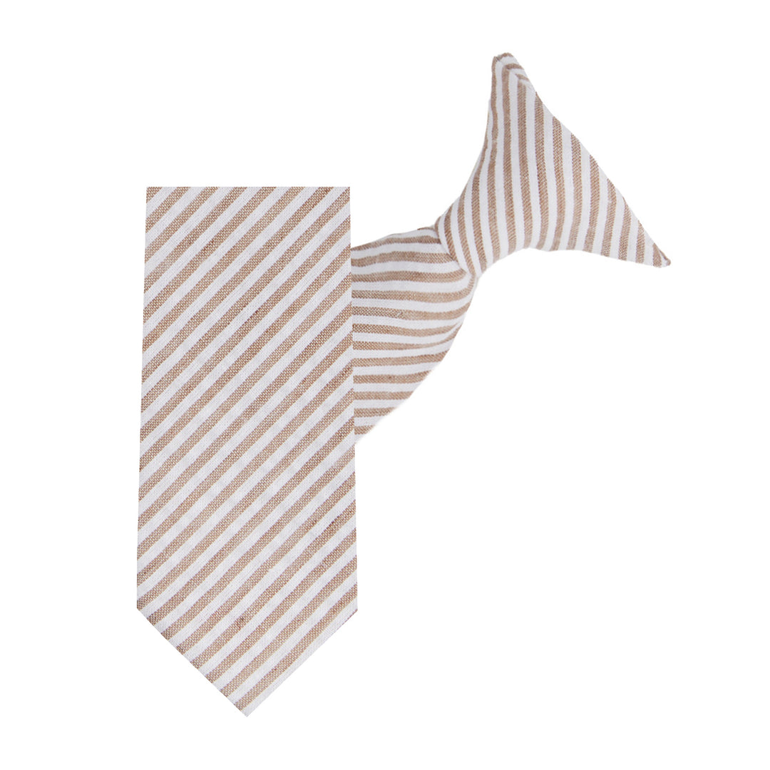 Kid's Seersucker Striped 11" Clip-On Tie - Beige