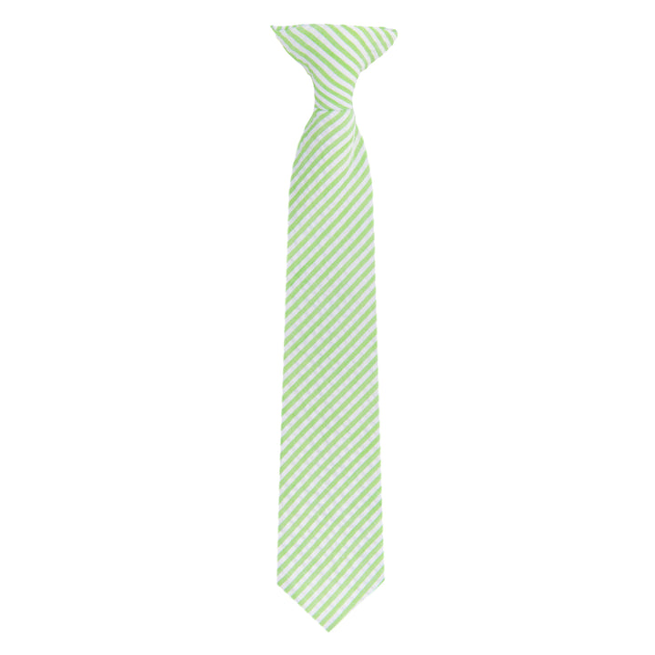 Kid's Seersucker Striped 11" Clip-On Tie - Green