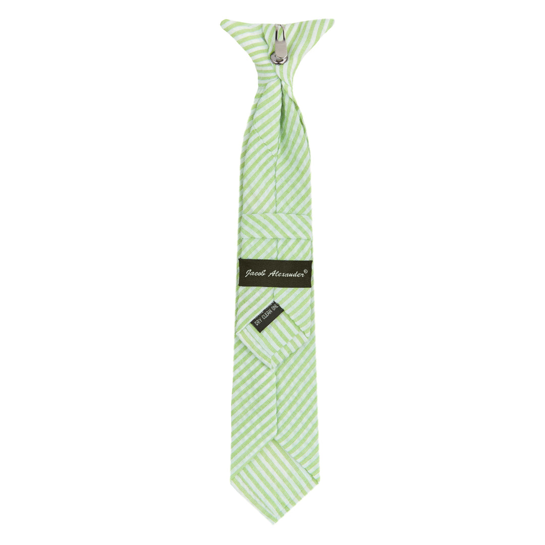 Kid's Seersucker Striped 11" Clip-On Tie - Green