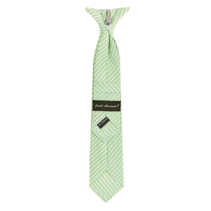 Kid's Seersucker Striped 11" Clip-On Tie - Green
